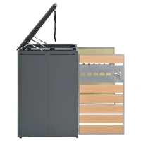 Mülltonnenbox mit hydraulischem Klappdeckel, mit 2 separaten Fächern und abschließbaren Türen, 132x80x118,5 cm, Grau+Naturfarbe(m-8)
