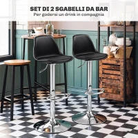 HOMCOM Set 2 Sgabelli da Bar con Schienale e Poggiapiedi, in PP, Pelle PU e Acciaio, 41x42x82-104 cm, Nero(m-4)