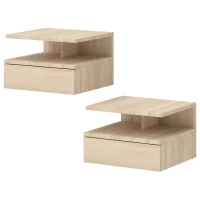 HOMCOM Set di 2 Comodini Sospesi con Cassetto e Mensola Aperta, 35x32x22.5 cm, Rovere(m-10)