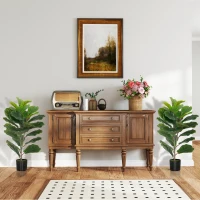 HOMCOM Set de 2 plante artificiale de interior 80 cm ficus lyrata arbore artificial cu ghiveci din plastic și sol flocat verde(m-4)