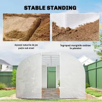 Outsunny Seră tunel de grădină 24 m², seră tunel cu cadru din oțel galvanizat, uși și 2 ferestre mari, alb(m-5)