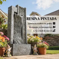 Outsunny Fonte de Água Decorativa com Iluminação LED e Vaso Fonte de Jardim Exterior em Cascata de 3 Níveis com Bomba Resistente à Intempérie para Jardim Pátio 38x19x101 cm Cinzento Escuro(m-8)