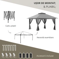 Outsunny Cort foisor pliabil cu inaltime ajustabila, 4 Saci de greutati pentru Petreceri in aer liber pe terasa si in gradina(m-7)