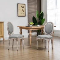 HOMCOM Lot de 2 chaises de Salle à Manger médaillon Style Louis XVI - Bois Massif sculpté, patiné - Aspect Lin gris(m-10)