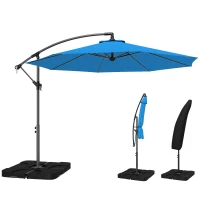Outsunny 3m Overhanging Parasol, with Base, Weights and Cover - Blue(m-10)