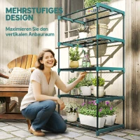 Outsunny 5-Etagen Pflanzenständer, 138 cm hoch Blumenständer für Innen Außen, Pflanzenregal aus Stahl Dunkelgrün(m-4)