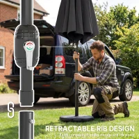 Outsunny 2.7 m Garden Parasol Umbrella with Cross Base and Sandbag, Retractable Ribs, Outdoor Table Market Umbrella, Black(m-5)