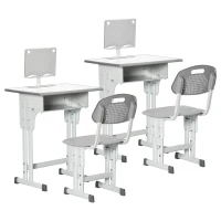 HOMCOM Bureau et chaise pour enfant lot de 2 avec support de lecture casier crochet et porte stylo 60 x 45x 90-102 cm gris(m-12)