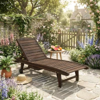 Outsunny Outdoor Wooden Sun Lounger with Built-In Table, Carbonised Finish(m-9)