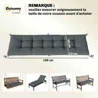 Outsunny Coussin Bain de Soleil Chaise Longue en Mousse à Mémoire avec Sangles, Protection UV50+, 198x65x13cm, Gris foncé(m-3)