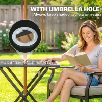 Outsunny Folding Outdoor Dining Table, Square Garden Table Tempered Glass Top with Parasol Hole Garden Patio, 70 x 70 x 70 cm(m-4)