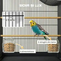 PawHut Cușcă pentru Păsări cu 4 Accesuri, 2 Boluri, 2 Stinghii și Tavă Detașabilă, Volieră din Metal și Plastic, 47,5x36x54,5 cm, Negru(m-4)