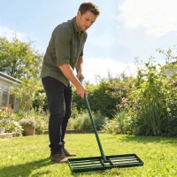 Outsunny Lawn Levelling Rake, 76 x 26 cm Lawn Leveller Lute with 169 cm Handle for Grass Soil Sand Yard Golf Course(m-8)