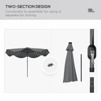 Outsunny Solar Patio Umbrella with LED and Tilt, Outdoor Market Table Umbrella Parasol with Crank, 3 x 3 (m), Dark Grey(m-8)