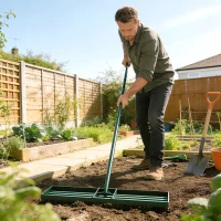 Outsunny Lawn Levelling Rake, 76 x 26 cm Lawn Leveller Lute with 169 cm Handle for Grass Soil Sand Yard Golf Course(m-7)