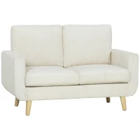HOMCOM Sofá de 2 Lugares em Veludo 134 cm com Pés de Madeira Encosto Espesso Sofá Moderno para Sala Quarto Creme(m-1)