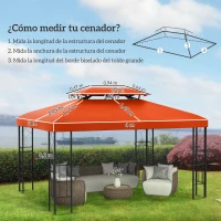 Outsunny Techo de Repuesto para Cenador 4x3 m Cubierta de Repuesto con Techo Doble 10 Orificios de Drenaje y Protección UV Toldo de Recambio para Pabellón Gazebo Rojo(m-3)