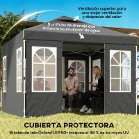 Outsunny Carpa Plegable 3x3 m Pop-up con UPF50+ 4 Laterales Desmontables Altura Ajustable y Bolsa de Transporte Gris Oscuro(m-4)