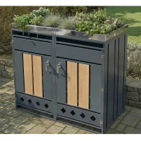 Mülltonnenbox mit integriertem Pflanztrog, abschließbar, für 2 Standard‑Mülltonnen, 132x80x124,5 cm, Grau+Naturfarbe(m-5)