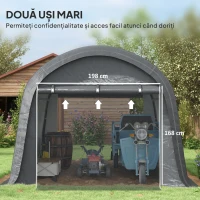 Outsunny 3x3m Garaj pentru Motociclete, Cort cu Acoperiș Rezistent Impermeabil, 2 Intrări cu Fermuar, pentru Biciclete și Unelte, Cadru din Oțel Galvanizat, Cort Grădină, Gri(m-6)