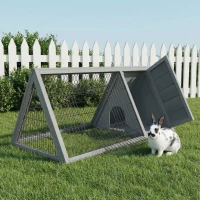 PawHut Wooden Rabbit Hutch Triangle Bunny Ferret Cage Guinea Pig Run Small Animal Hutch Grey 116 x 62.2 x 52.5 cm(m-7)