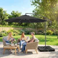 Outsunny 3m Overhanging Parasol, with Base, Weights and Cover - Black(m-9)