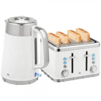 HOMCOM Electric Stainless Steel Kettle and Toaster Set, 3000W 1.7L UK Strix Thermostat Fast Boil Kettle w/ Limescale Filter, Cool Touch Body, 4 Slice Toaster with 7 Browning Levels, White(m-10)
