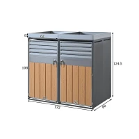 Abschließbare Mülltonnenbox mit integriertem Pflanzgefäß, Lamellenlüftung und zwei separaten Türen, 132x80x124,5 cm, Grau+Naturfarbe(m-3)