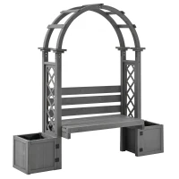 Banco-pérgola con maceteros y enrejado curvado, función triple: banco, macetero y soporte para trepadoras, 160x30,5x160 cm, Gris(m-1)