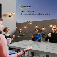 Outsunny Garden Table and Chairs for 6, 7 Pieces Garden Furniture Set with Table, 6 Stackable Chairs and Umbrella Hole Light Grey(m-9)