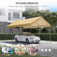 Outsunny Garaj tip cort 6m x 3m, Garaj portabil, Cort de gradina cu copertina, adapost de depozitare, cu copertina din PE anti-UV si kit de ancorare, pentru masina, barca, petrecere, nunta(m-4)