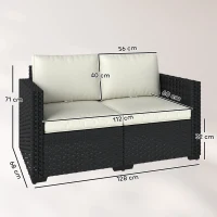 Outsunny 2 Seater Rattan Sofa, Outdoor Garden Sofa with Deep Seat, Cushions, Wide Armrests for Patio, Balcony, Porch, Black(m-3)
