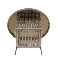 Conjunto de muebles de jardín moderno de 5 piezas, mesa redonda con tablero de vidrio templado, 4 sillas con reposabrazos y respaldo de cuerda, Marrón(m-11)