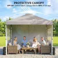 Outsunny Pop Up Gazebo Waterproof Height Adjustable Canopy with 3 Sidewalls Wheeled Bag for Parties 3 x 3 m Grey(m-5)