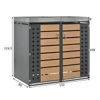 Mülltonnenbox 4‑fach, abschließbar mit integriertem Pflanzkasten, 264x80x124.5 cm, Grau+Naturfarbe(m-3)
