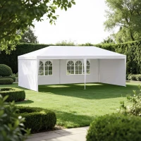 Outsunny Carpa de Jardín 6x3m con 4 Paredes Laterales 2 Ventanas Visibles Cenador Gazebo de Exterior para Fiestas Eventos Blanco(m-8)