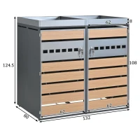 Mülltonnenbox mit integriertem Pflanztrog, vier abschließbare Einzeltüren, 264x80x124,5 cm, Grau+Naturfarbe(m-3)