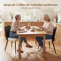 HOMCOM Juego de 2 Sillas de Cocina con Respaldo de PU de Imitación Ratán Patas de Acero y Asiento Acolchado Negro y Beige(m-4)