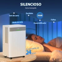 HOMCOM Desumidificador 12L/dia Silencioso com 3 Modos Ecrã LED Temporizador 24H Bloqueio Infantil e Drenagem Contínua 25x22x44,5 cm Branco(m-4)