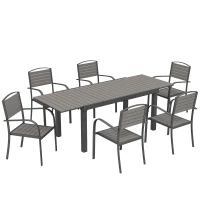 Outsunny Tuinset 7-delig Uitschuifbare Tafel met 6 Stoelen Houtlook Lamellendesign Aluminium Frame(m-1)
