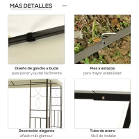 Outsunny Cenador de Jardín 4x3m con Doble Techo Estructura de Acero Anti-UV para Exterior Patio Terraza Blanco Crema(m-5)