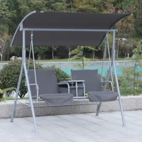 Outsunny Balancelle Design de Jardin 2 Places Inclinaison Toit réglable Tablette rétractable Rangement Acier Gris Clair Noir(m-10)
