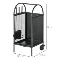 Outsunny Suport pentru lemne pe roți cu accesorii lopată mătură și tisonier 37,5 x 37,5 x 80 cm negru(m-3)