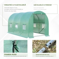 Outsunny Seră de Grădină Tunel 8m² 4L x 2l x 1,9H m Oțel galvanizat Polietilenă cu densitate ridicată ferestre ușă Verde(m-4)