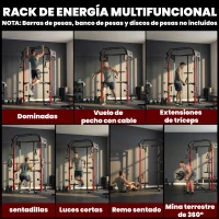 SPORTNOW Jaula de Potencia Smith Machine, Rack para Sentadillas con Sistema Polea Ajustable Barra Dominadas y Estación de Fondos(m-4)
