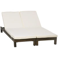 Outsunny Set de 2 sezlonguri din Ratan PE cu Perna Capitonata, sezlong pentru Gradina cu Spatar Rabatabil pe 5 Niveluri(m-1)