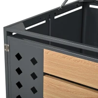 Mülltonnenbox mit hydraulischem Klappdeckel, zwei separaten Fächern und abschließbaren Türen, 132x80x118,5 cm, Grau+Naturfarbe(m-10)