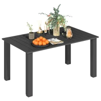 Outsunny Mesa de jardín para 4 a 6 personas, mesa de comedor exterior con orificio para parasol tablero de lamas 150 x 90 x 73 cm negro(m-7)