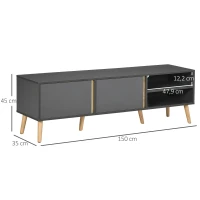 HOMCOM Mobilier TV pentru televizoare de până la 139,7 cm scandinav 2 uși 2 nișe cu treceri pentru cabluri 150 x 35 x 45 cm gri închis(m-3)