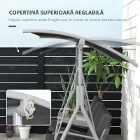 Outsunny Balansoar Exterior cu Măsuță de Cafea și Suport Central pentru Pahare, Leagăn cu 2 Locuri și Acoperiș, 175x112x158 cm, Gri(m-7)